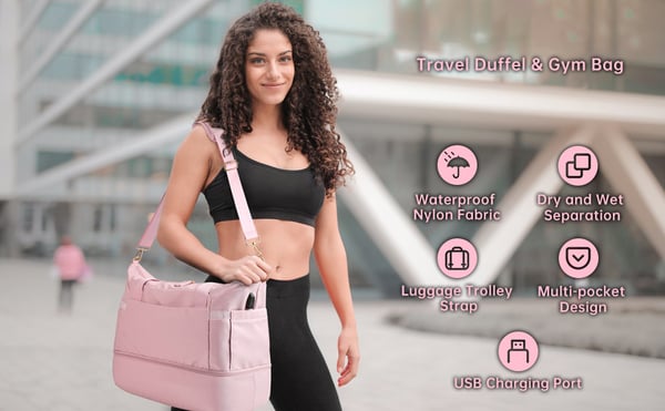 Spacious women's waterproof travel tote bag, perfect for weekend trips & essentials.