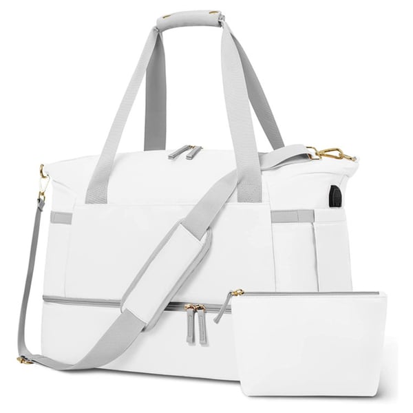 Detail of durable handles and secure zipper on a women's waterproof spacious tote bag.