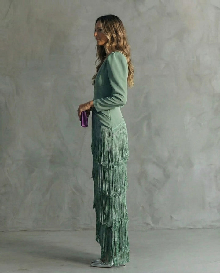 Stylish women's V-neck maxi dress with a beautiful flowing skirt, ideal for cocktails & events.