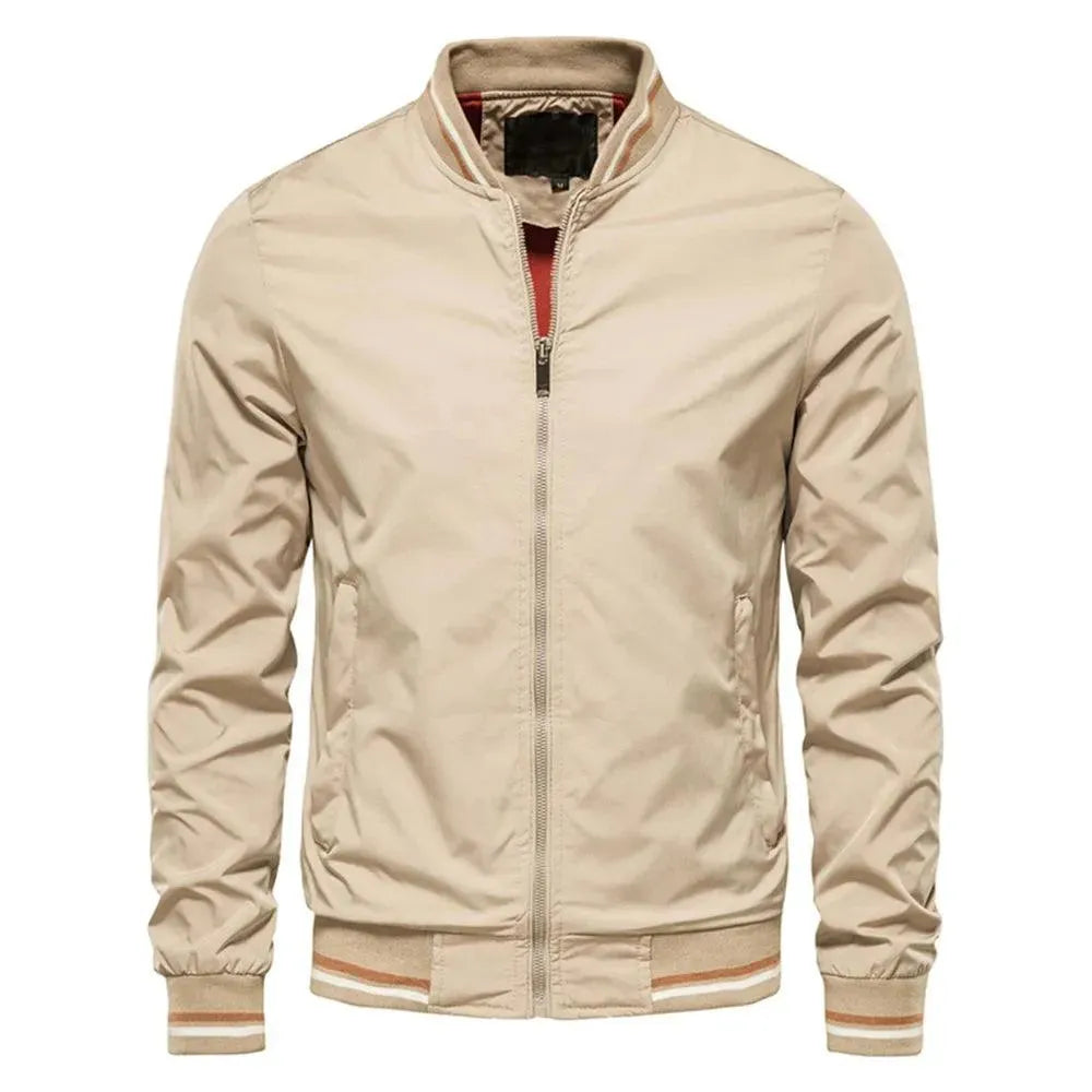 Men's round neck bomber jacket with zip closure. A versatile, lightweight piece for modern casual fashion.