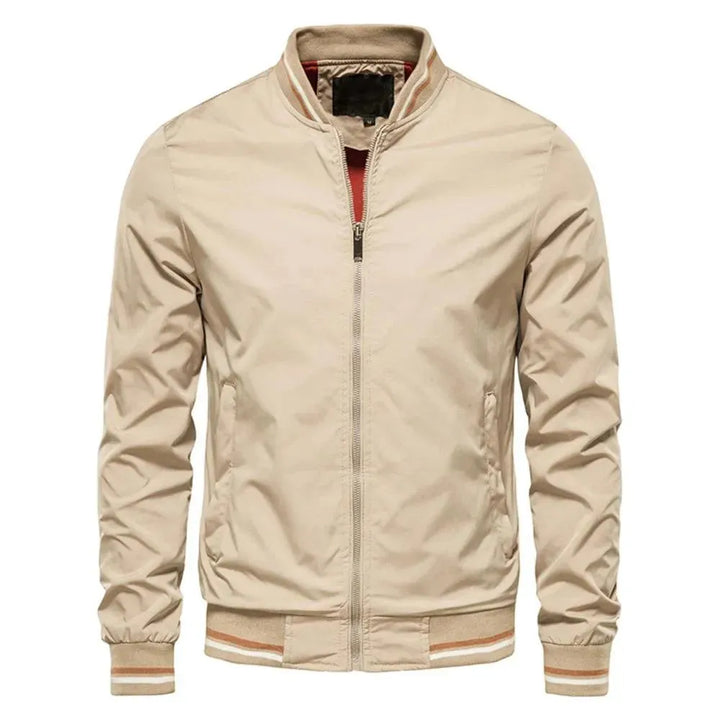 Men's round neck bomber jacket with zip closure. A versatile, lightweight piece for modern casual fashion.