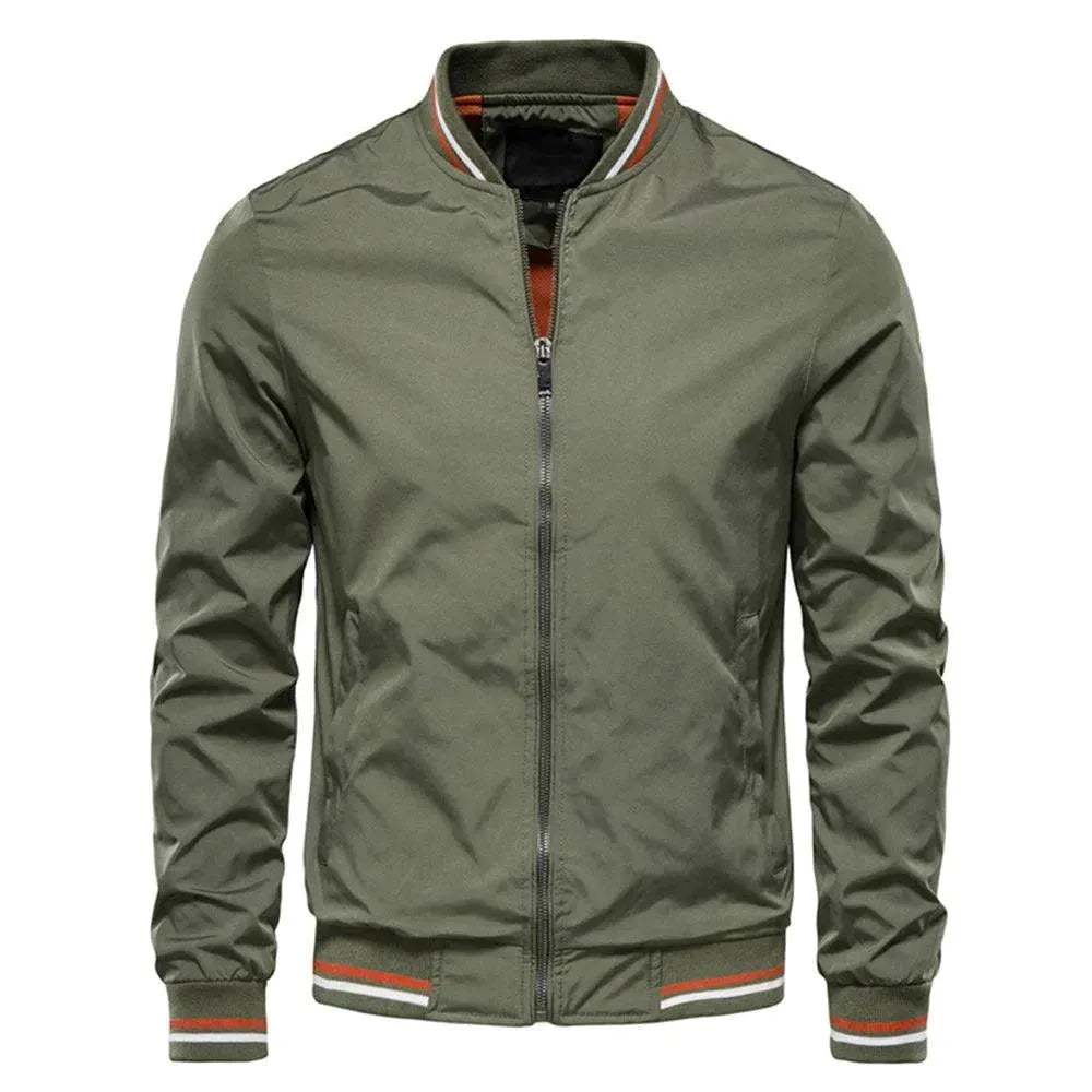 Man wearing a sleek black bomber jacket, a stylish choice for everyday casual fashion and smart looks.