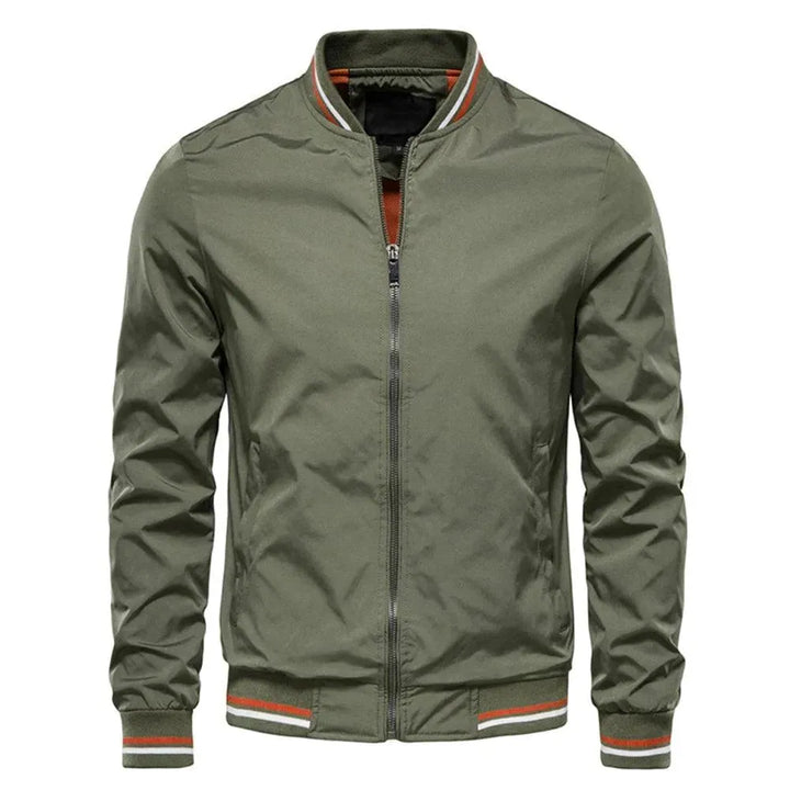 Man wearing a sleek black bomber jacket, a stylish choice for everyday casual fashion and smart looks.