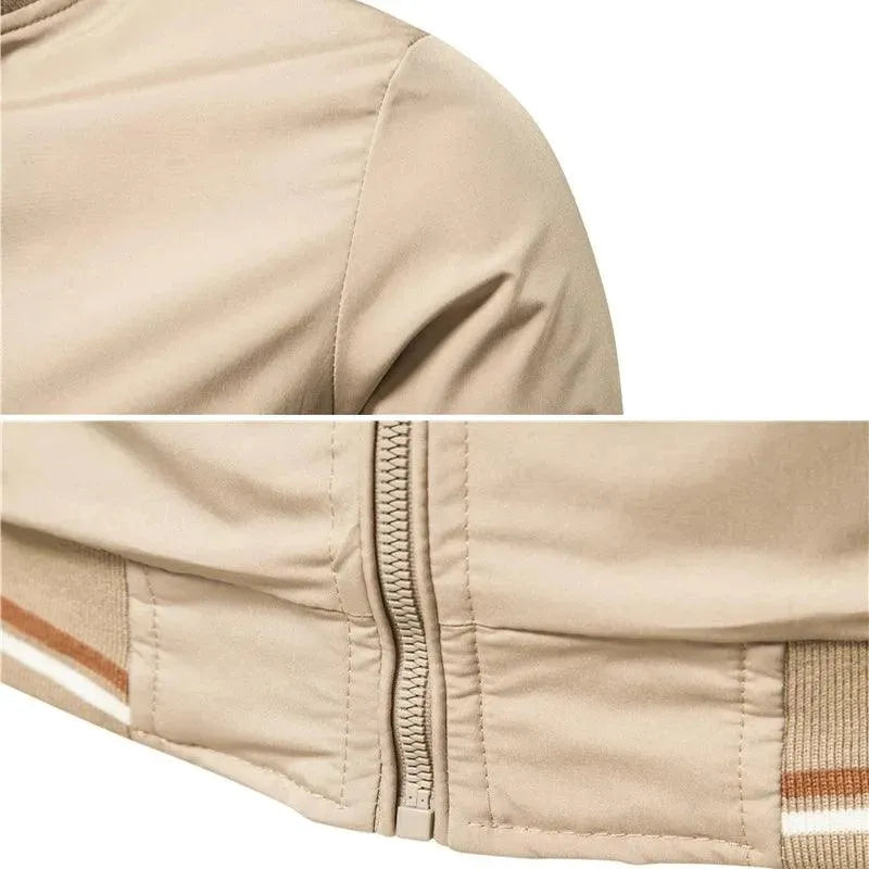Men's stylish black bomber jacket with zipper, perfect for casual spring & autumn wear.