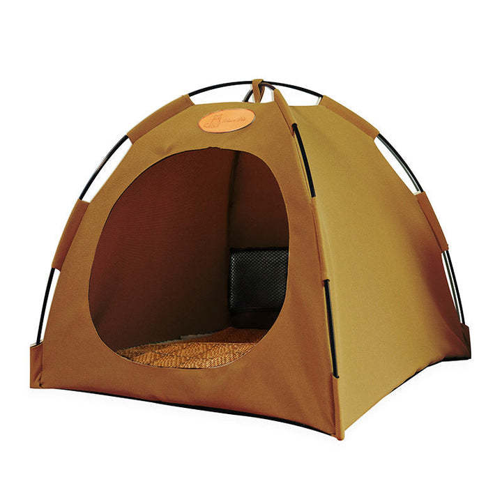 Pet comfort cooling tent, features a soft yet cool rattan mat for happy, well-rested cats.