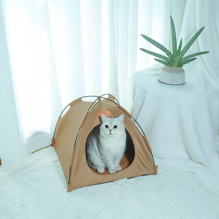 Stylish cat bed tent providing a cool retreat; perfect for summer with a breathable cooling rattan mat.