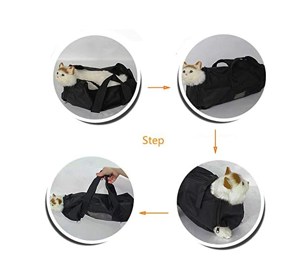 Close-up of a cat grooming bag's adjustable straps, ensuring a snug fit for stress-free pet restraint during grooming.