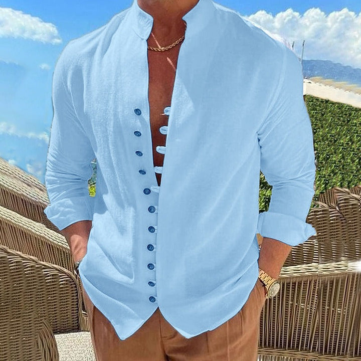 Men's long sleeve button-down shirt; versatile for casual & smart everyday style.