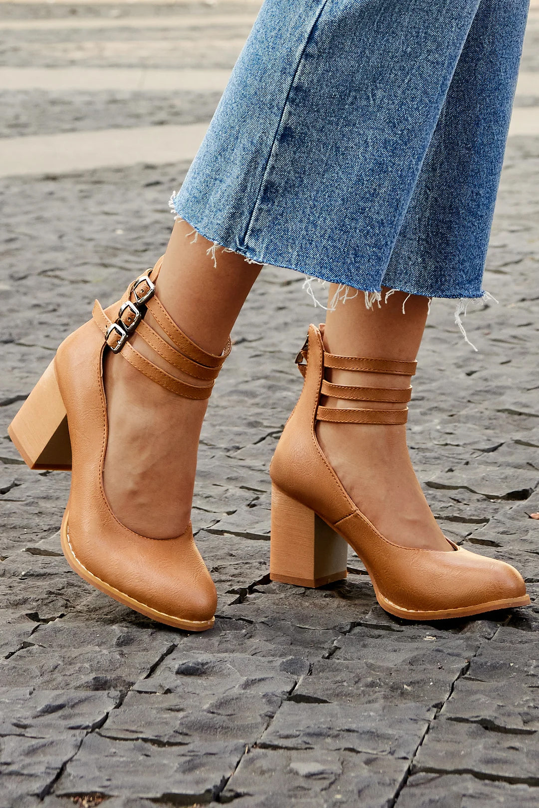 Elegant women's ankle strap block heels, perfect for formal events & parties. Stable & comfortable.