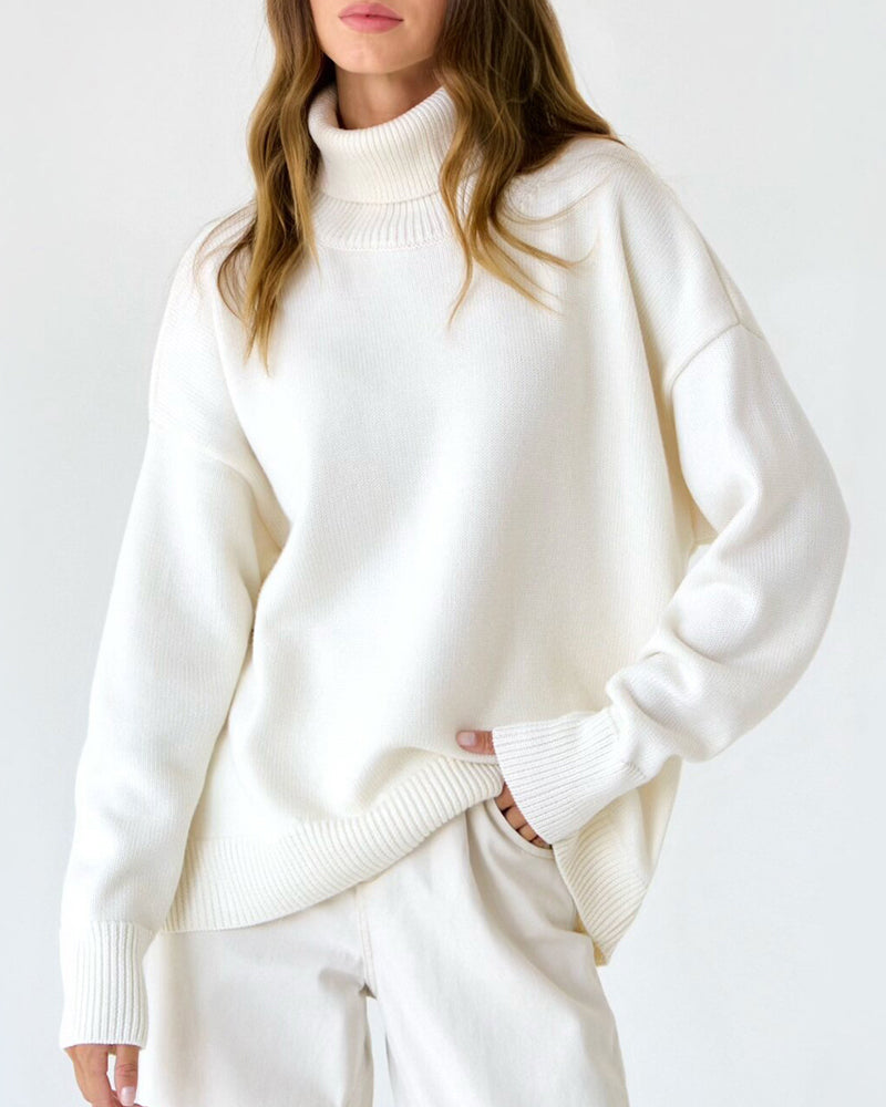 Women's cozy oversized roll neck jumper sweater, perfect for autumn & winter style.