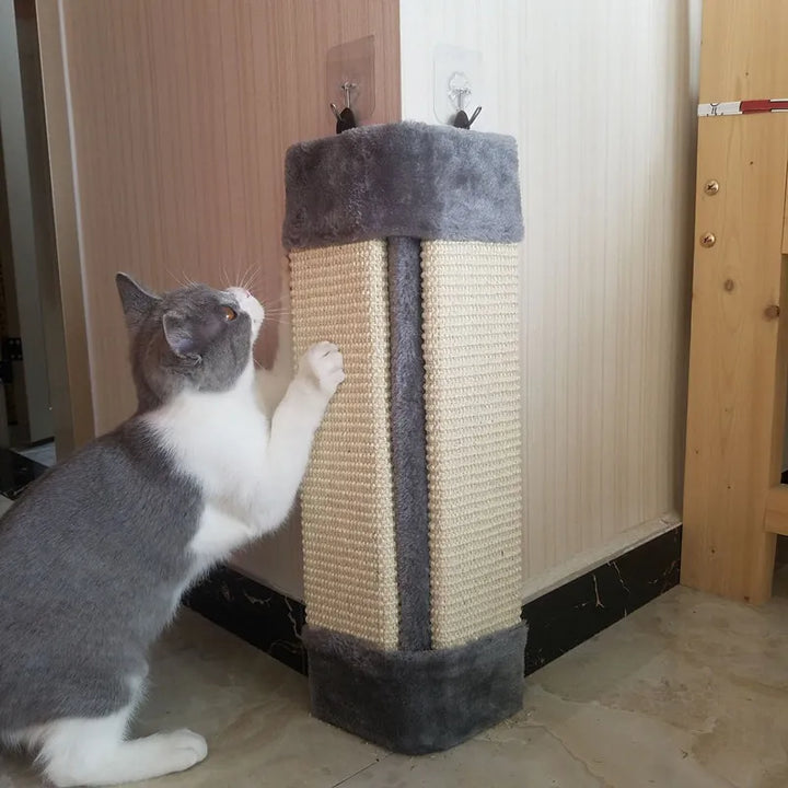 Cat wall scratching board with soft cover, a durable furniture protector for felines.