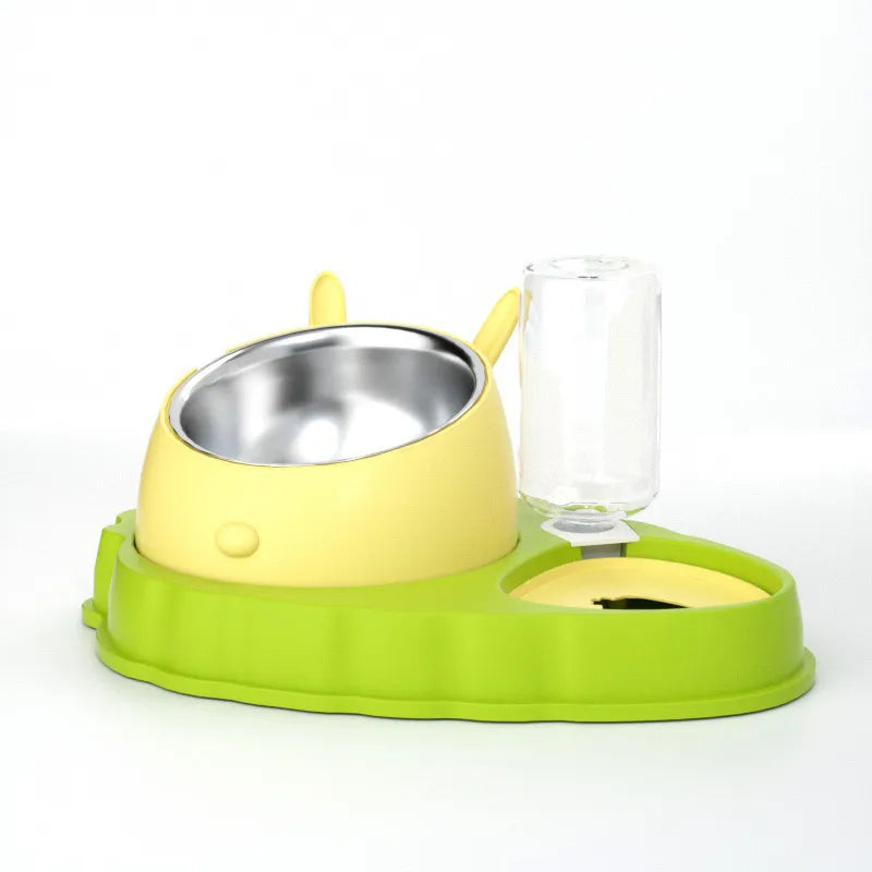 Automatic water dispenser integrated into a pet feeding station. Keeps dog & cat hydrated with fresh water.
