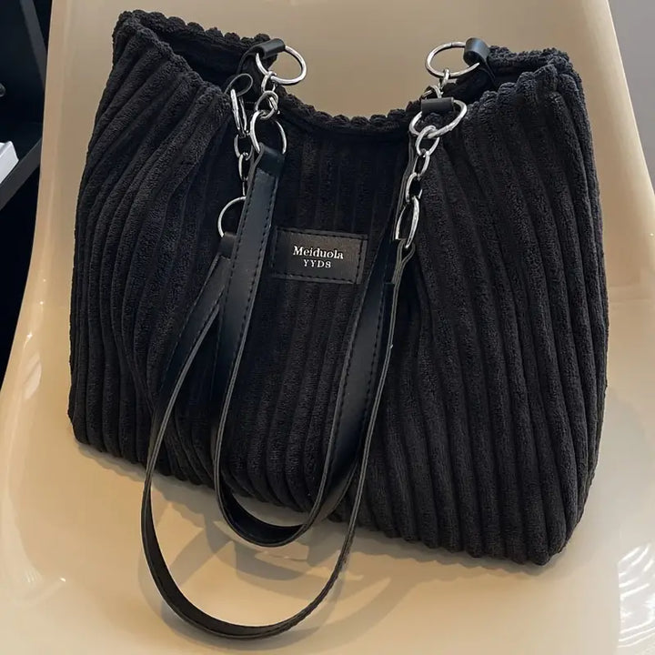 Women's fashionable corduroy everyday handbag; a versatile casual shoulder bag & chic fashion accessory.