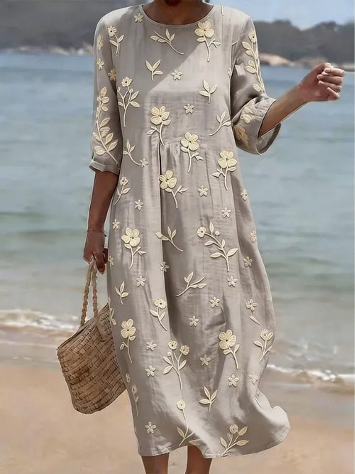 Elegant women's ruffle wrap midi dress with delicate embroidery, offering chic and sophisticated spring fashion.