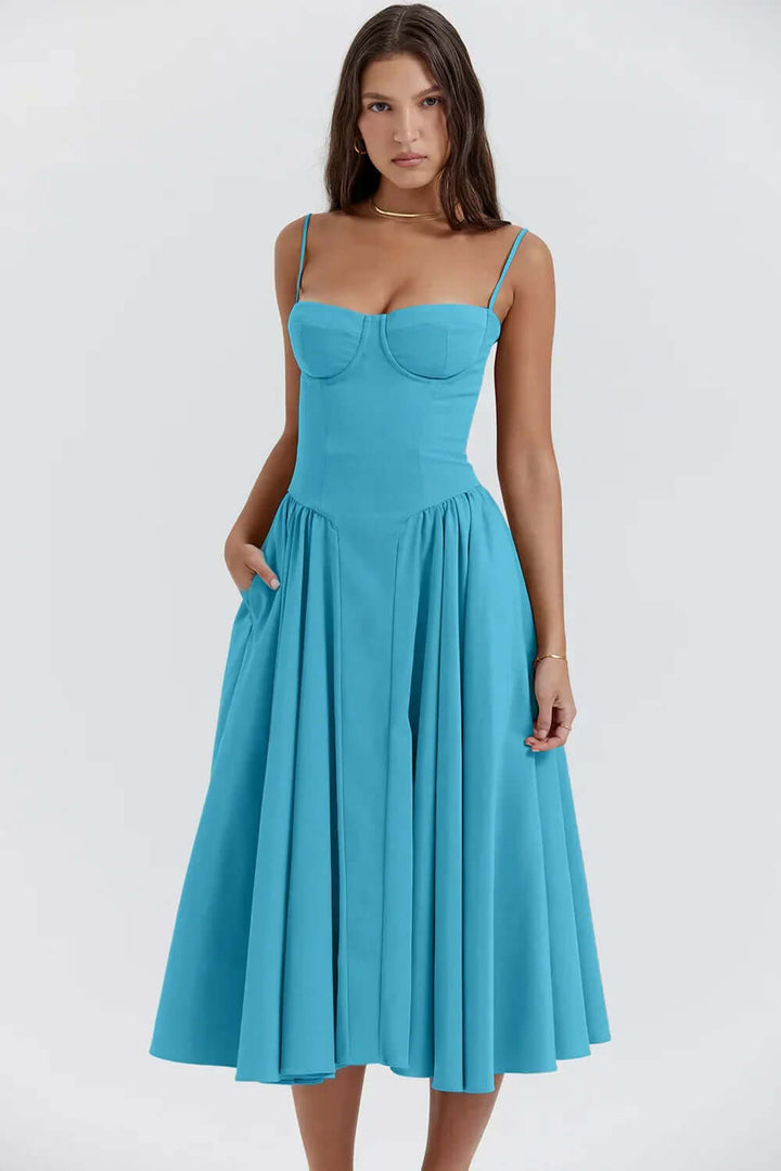 Women's Sleeveless Corset Fit Midi Dress