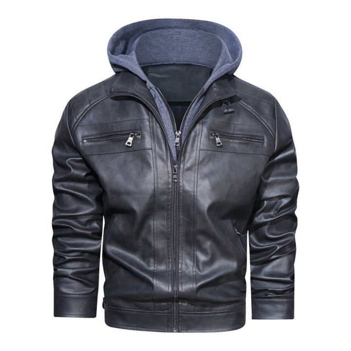 Stylish men's black hooded bomber jacket. Versatile zip-up, perfect for casual, fall & winter fashion.