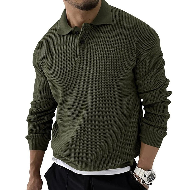 Soft men's long sleeve polo sweater. Relaxed fit pullover for ultimate comfort & style this autumn & winter.
