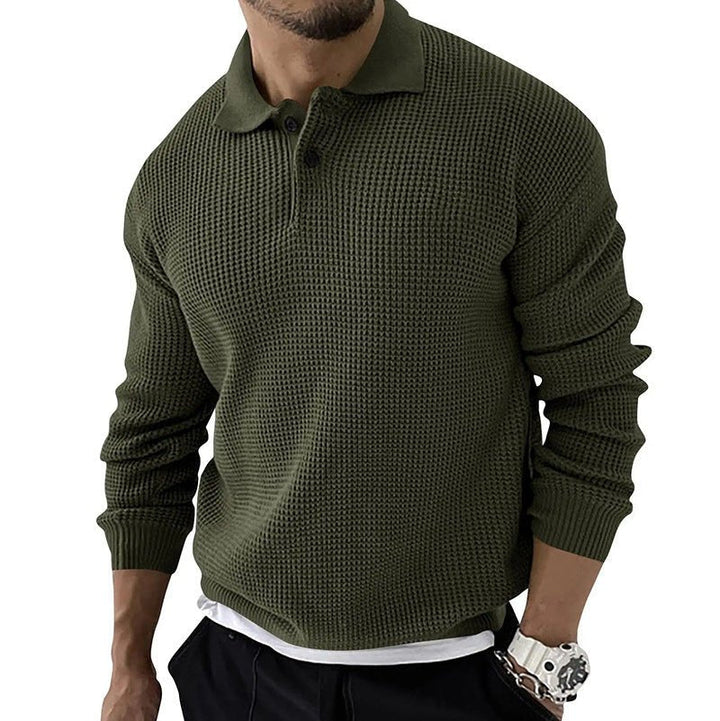 Soft men's long sleeve polo sweater. Relaxed fit pullover for ultimate comfort & style this autumn & winter.