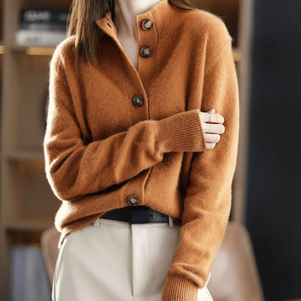 Comfortable women's knit cardigan. Essential cozy apparel for fall & winter outfits. Everyday chic style.