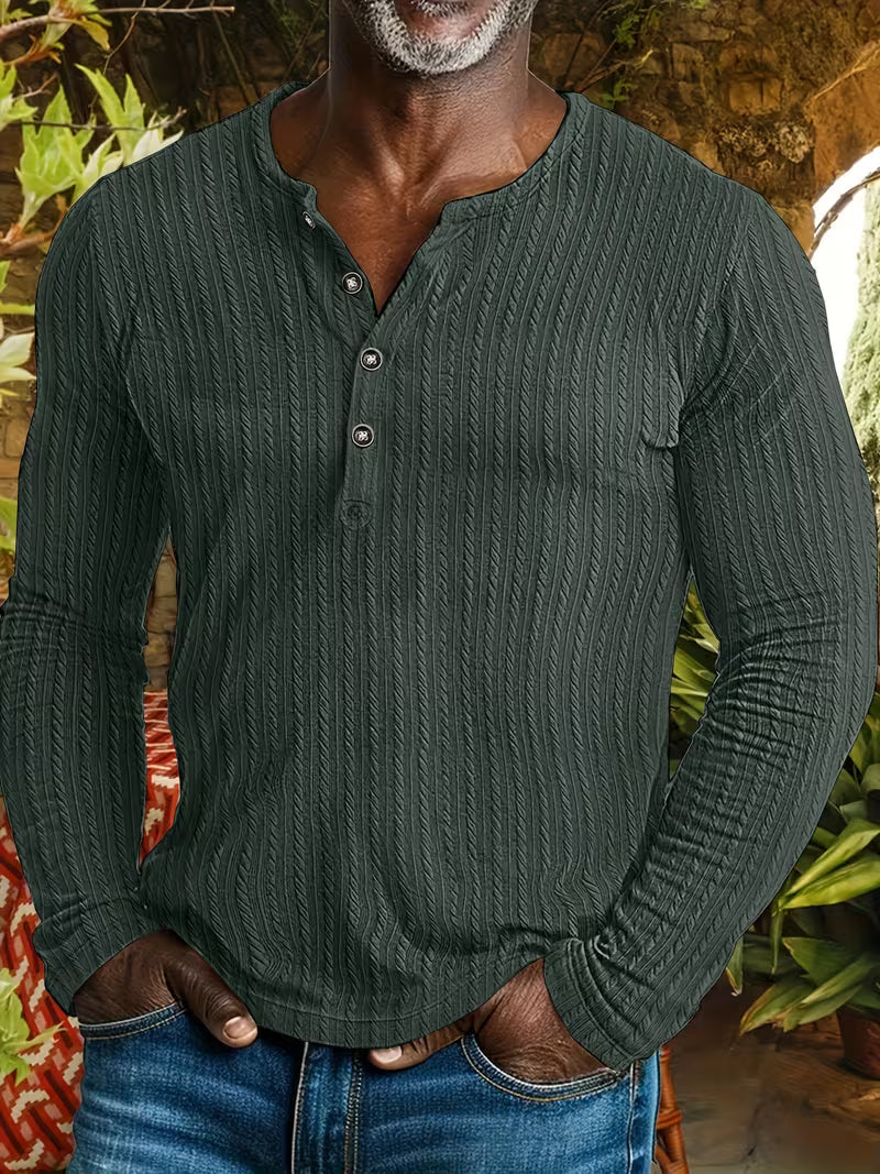 Men's collared long-sleeve textured button-up shirt, perfect for casual or smart-casual everyday fashion.