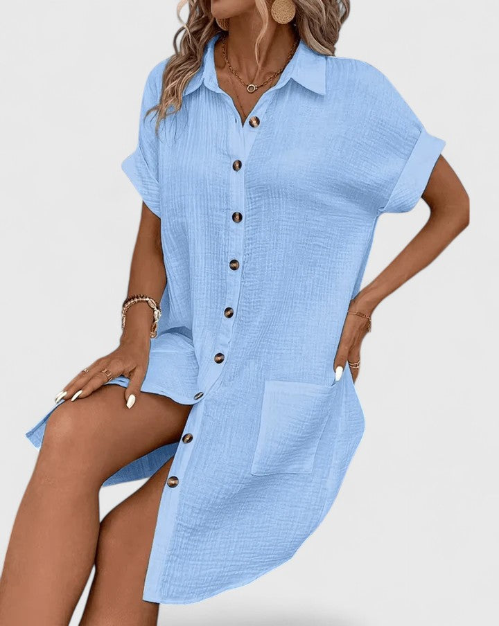 Relaxed fit women's summer midi dress, perfect for comfortable, stylish everyday wear.