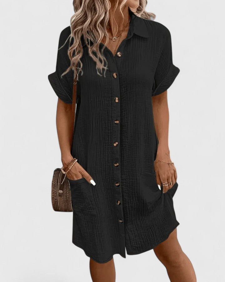 Relaxed fit midi dress, a sophisticated women's summer essential for casual yet chic fashion.
