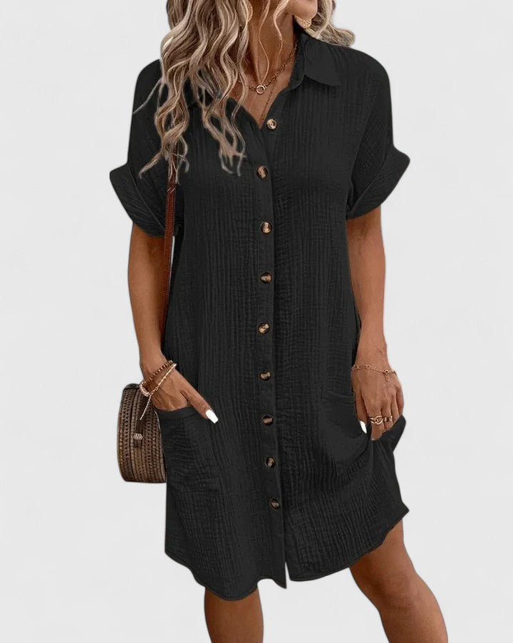Flattering women's sophisticated midi dress, perfect for elegant summer fashion & daily wear.