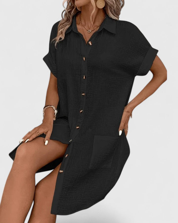 Elegant women's summer dress, a versatile midi style with a flattering, relaxed fit.