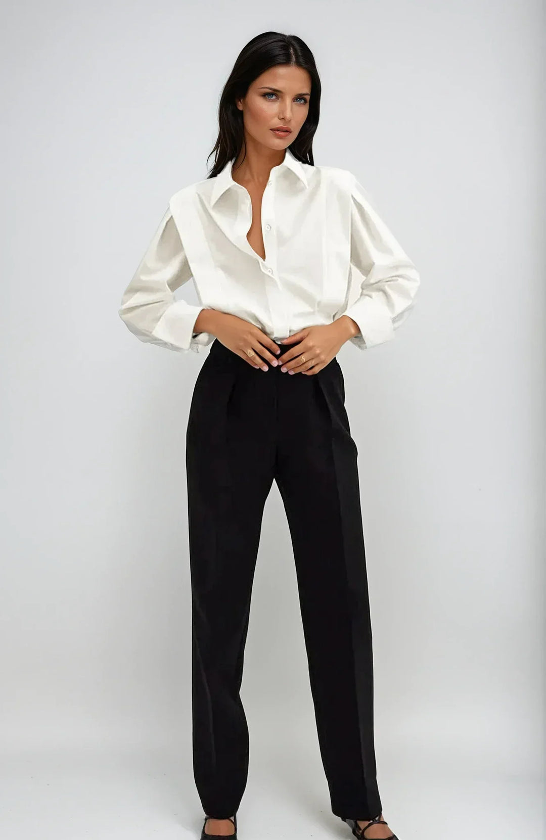 Women's chic boxy button-down blouse, perfect for versatile office & casual style.