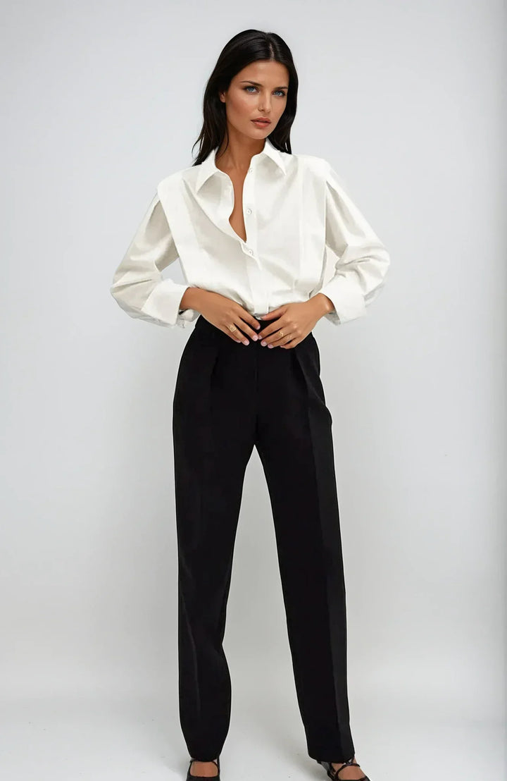 Women's chic boxy button-down blouse, perfect for versatile office & casual style.