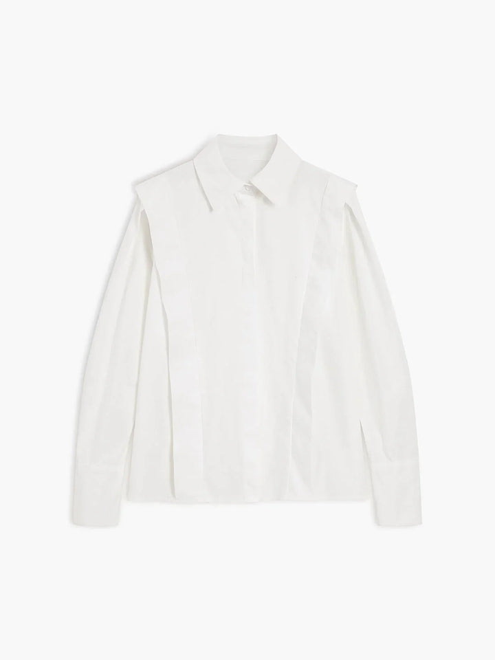 Comfortable women's boxy fit button-down blouse, a versatile elegant top for any occasion.