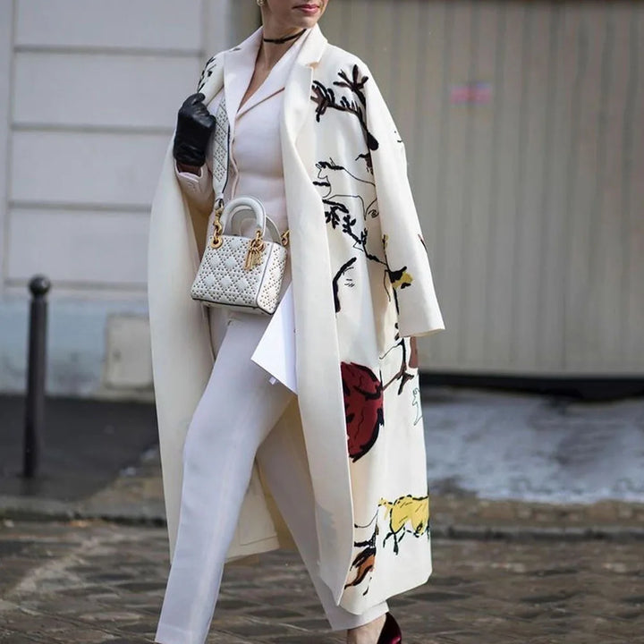 Stylish oversized coat, long sleeve, unisex outerwear, perfect for a chic fall winter look.