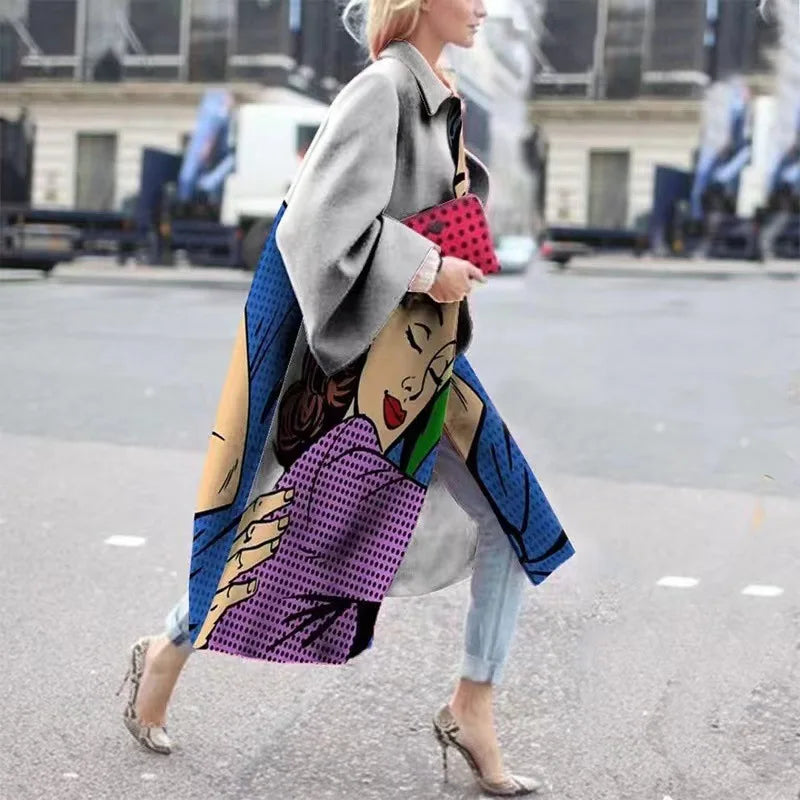 Chic unisex oversized coat, long sleeve, ideal for stylish comfort in fall and winter.