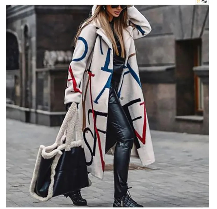 Fall winter chic oversized coat, elegant patterned design, a true stylish statement piece.