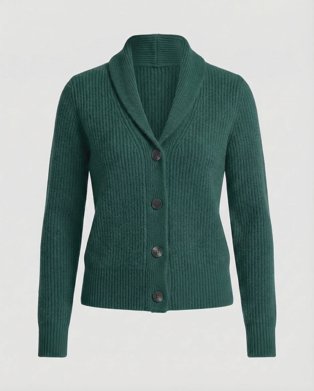 Model wearing a women's long sleeve lapel collar cardigan. Stylish button-front design, perfect versatile outerwear.