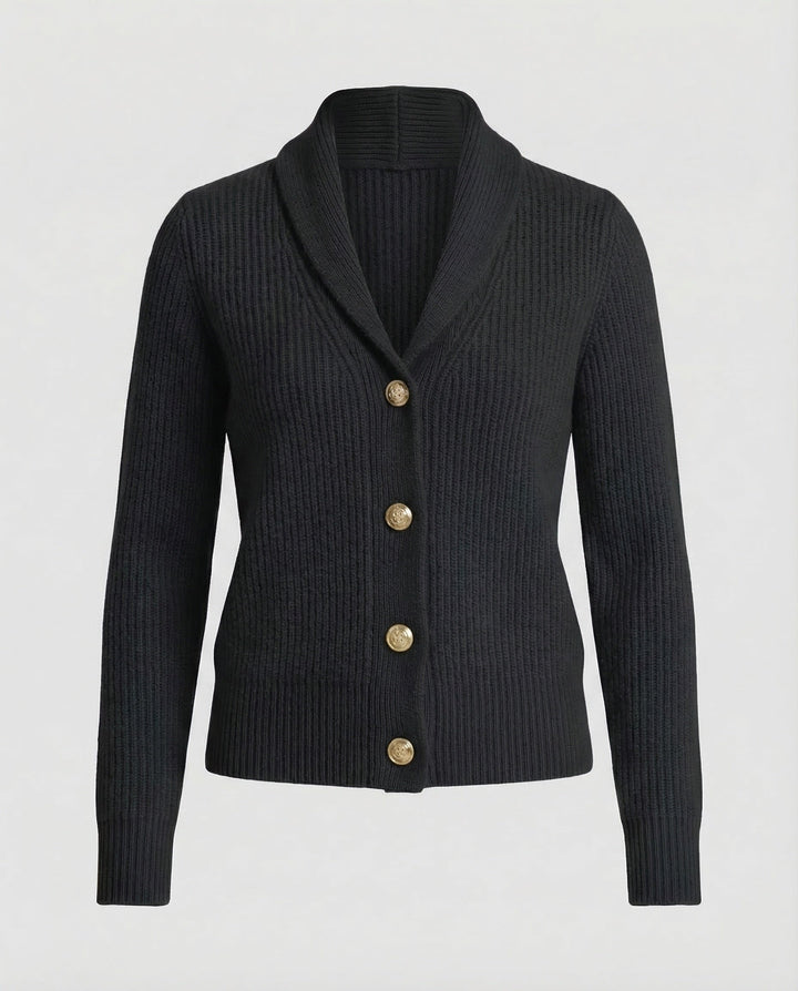 Versatile women's button-front cardigan with elegant lapel collar. A chic, long-sleeve layering piece for any occasion.