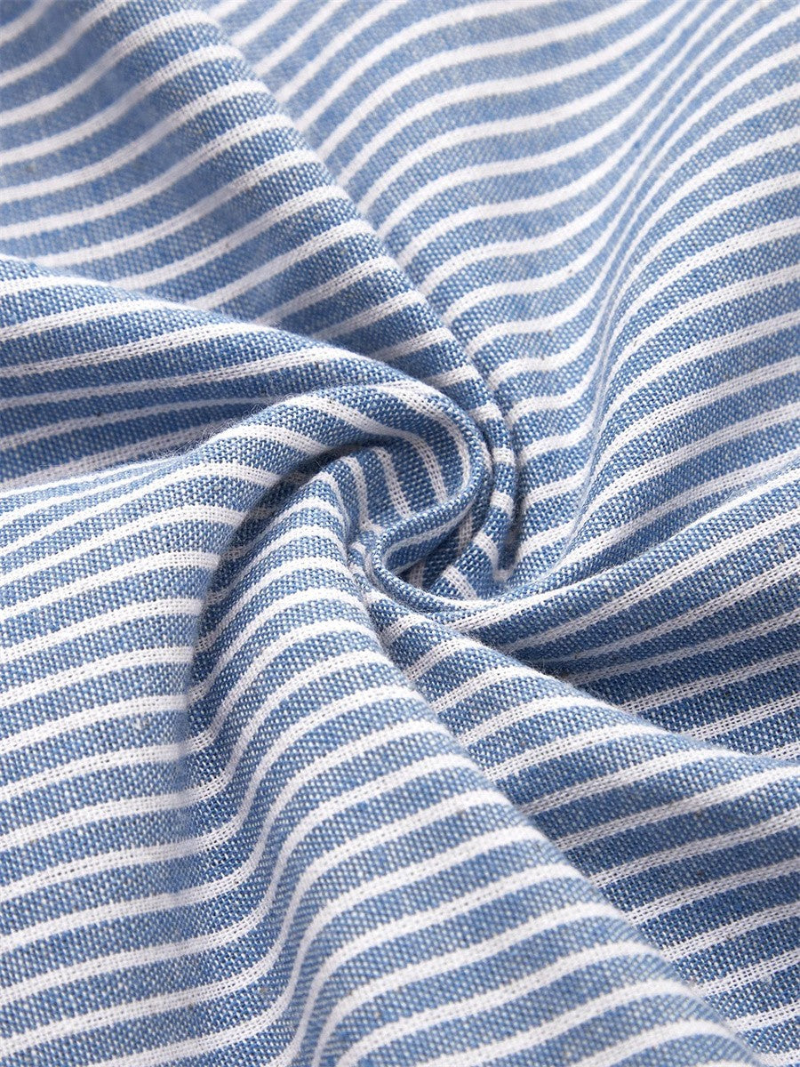 Flattering striped midi dress for women featuring front button details & 3/4 sleeves, stylish summer wear.