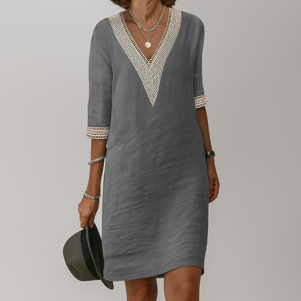Effortless women's midi summer dress, comfortable and chic for vacation, beach days, or relaxed everyday style.