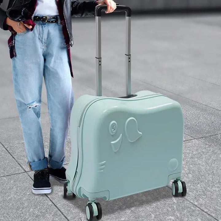 Child-friendly cartoon elephant suitcase, ideal cabin size kids luggage for weekend trips.