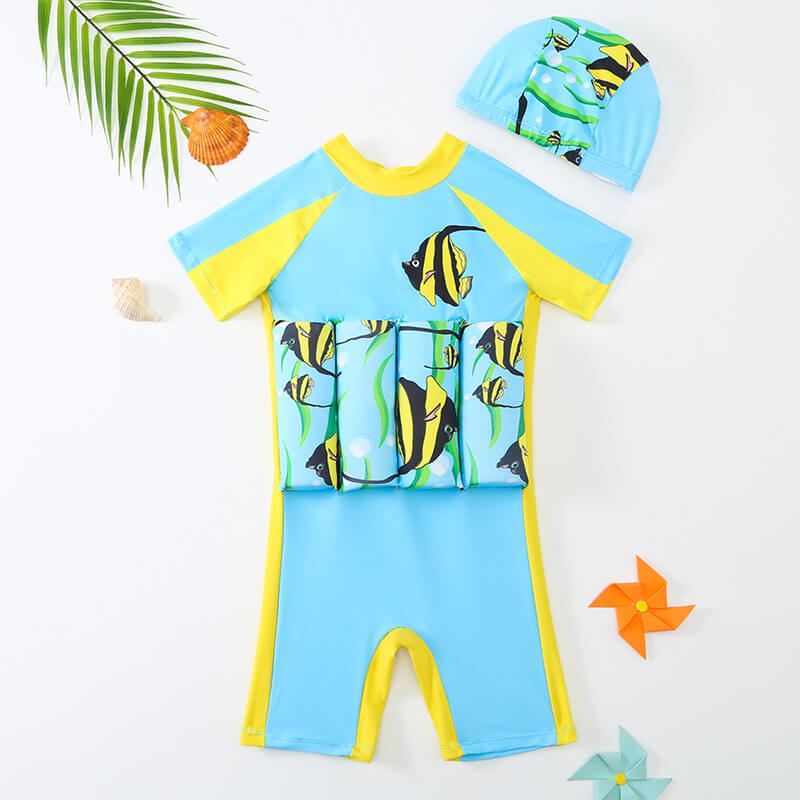 Children's swim training vest with vibrant, fun designs.
