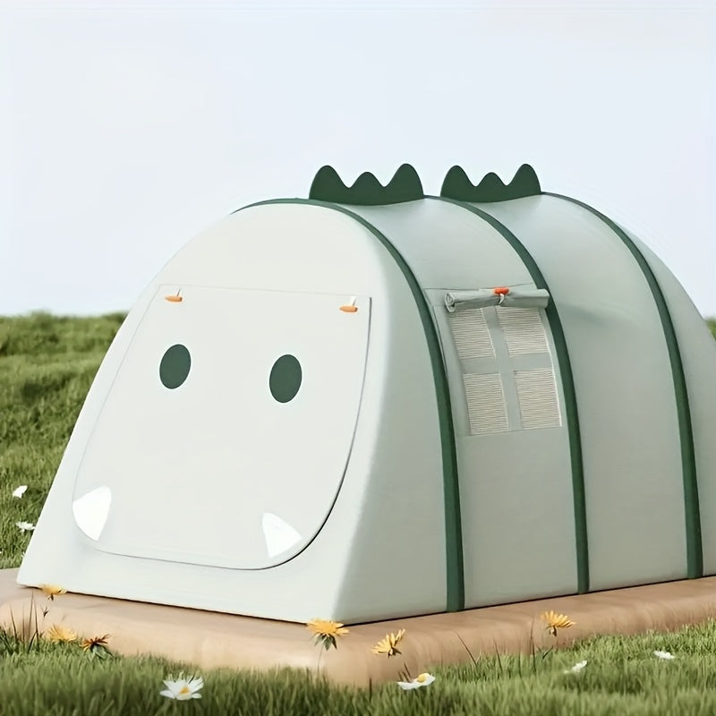 Bright green dinosaur-shaped play tent with detailed scales, creating an exciting space for kids' imaginative play.