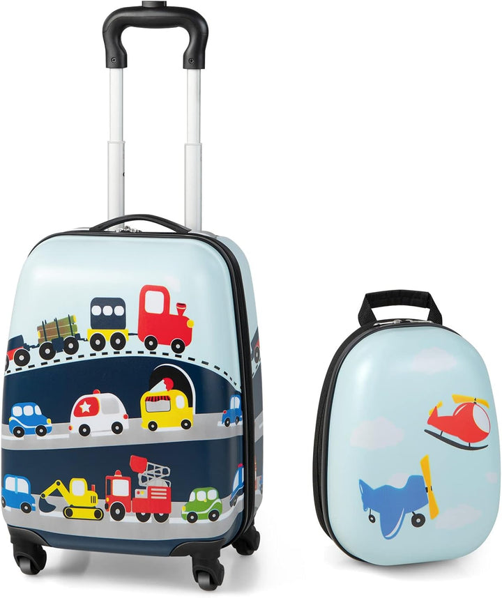 Children's hard-shell luggage & backpack set featuring a fun helicopter design. Perfect for young travelers.