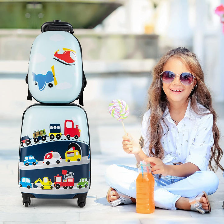 Kids' helicopter hard-shell spinner luggage with matching backpack. Ideal 2-piece travel set for boys & girls.