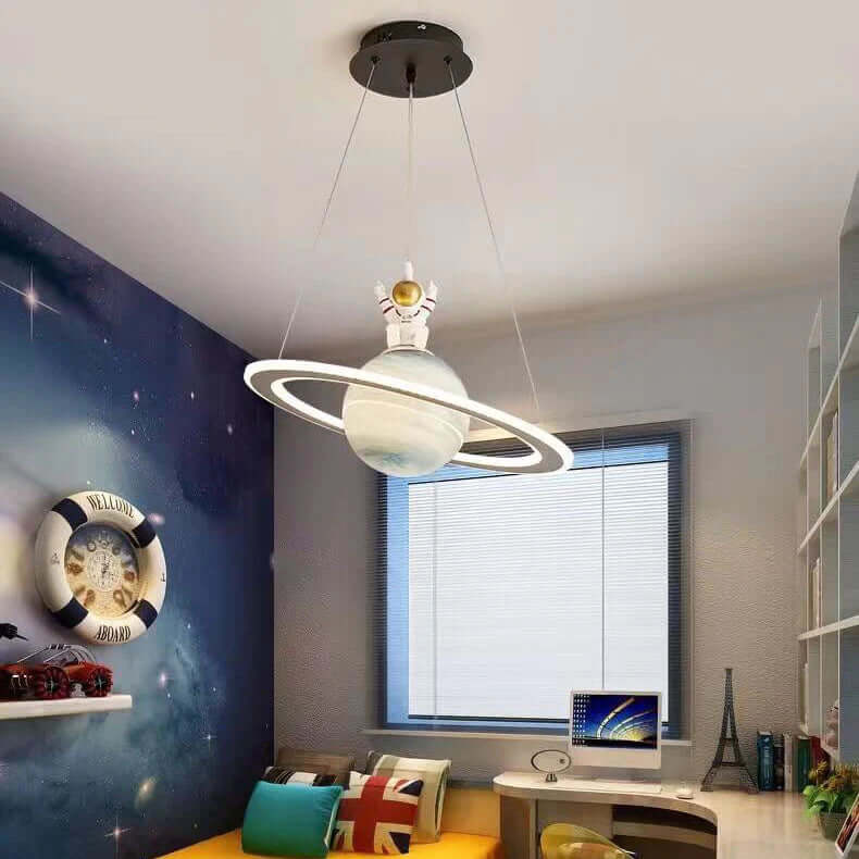 Kids room decor: enchanting planet style LED pendant light creates a magical, space-themed atmosphere.