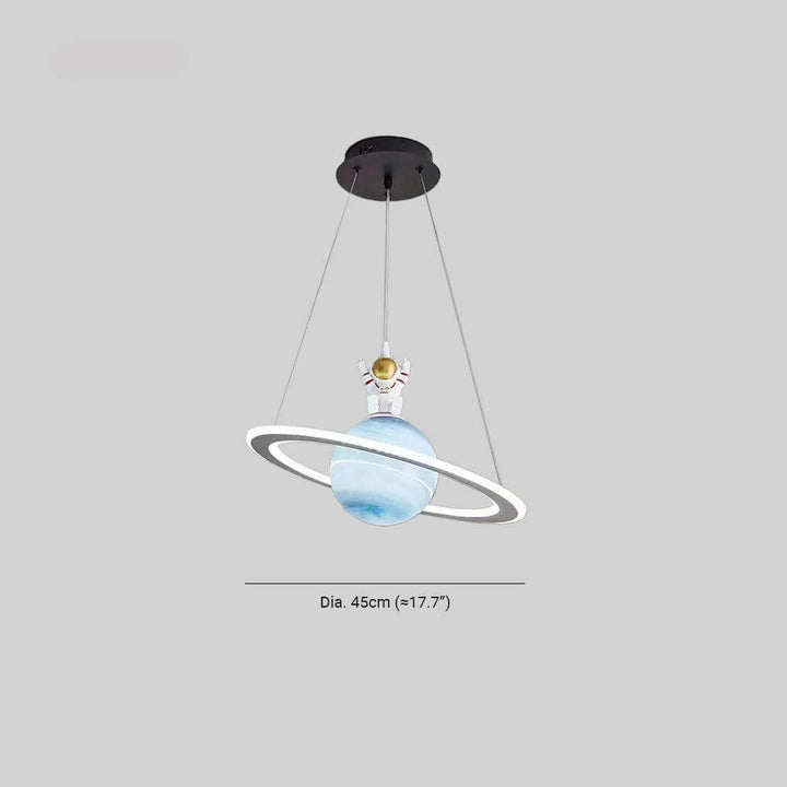 Magical planet LED pendant light, ideal for a space-themed kids room. A bright and durable bedroom lamp.