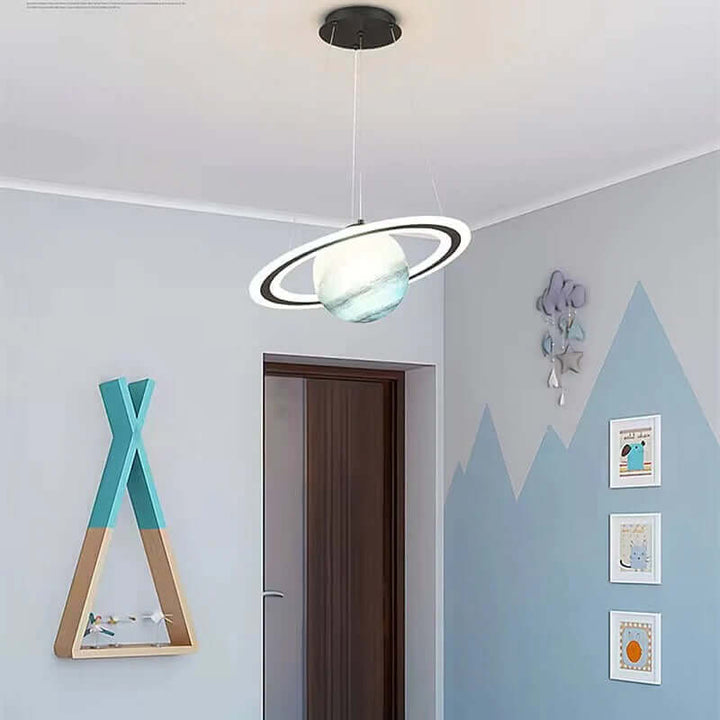 Modern planet style LED pendant, a durable children's light for magical kids room decor & space theme.