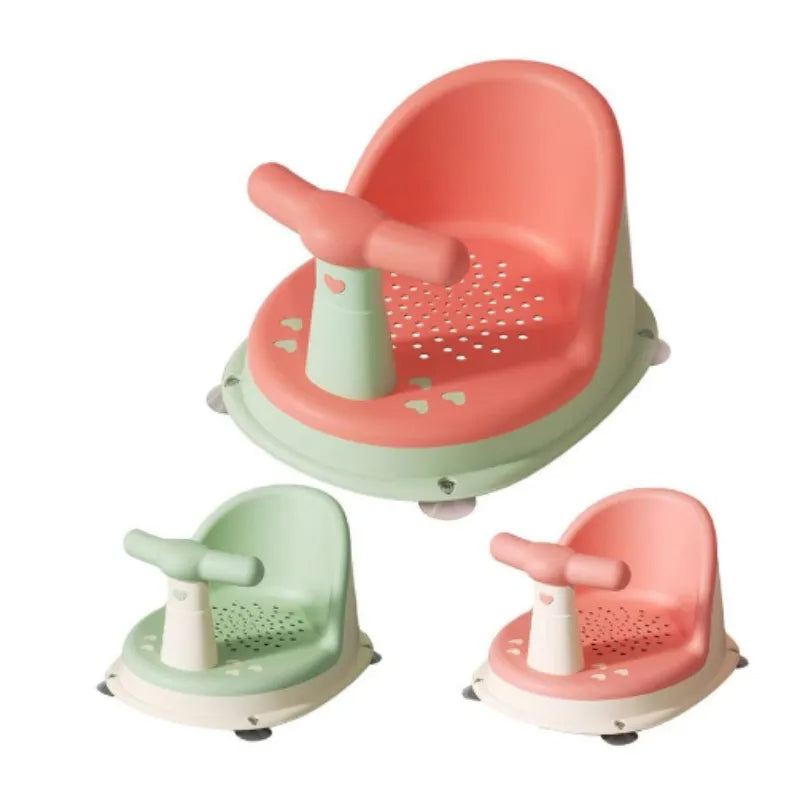 Secure plastic baby bath seat with strong suction cups and backrest for non-slip infant bathing safety & comfort.