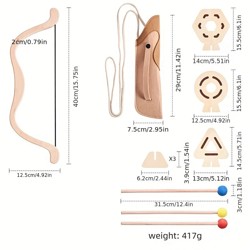 Eco-friendly wooden bow and arrow set for children. Safe outdoor play toy, fostering imagination in junior archers.