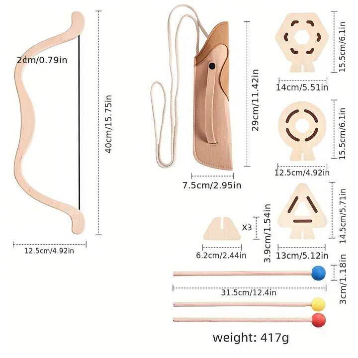 Eco-friendly wooden bow and arrow set for children. Safe outdoor play toy, fostering imagination in junior archers.