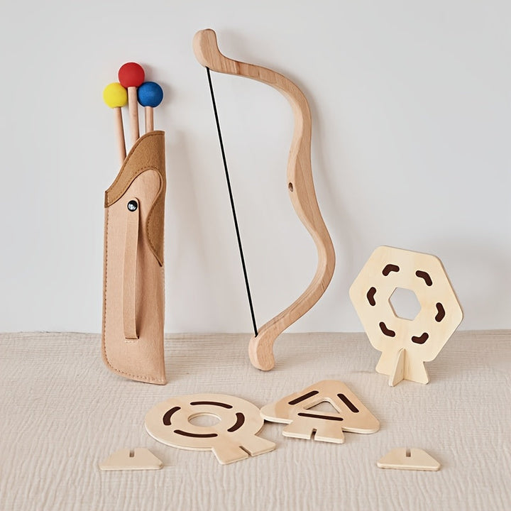 Safe wooden bow and arrow set encourages outdoor fun & educational play for young archers.